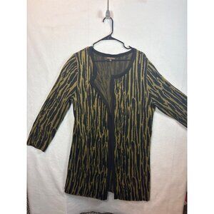 Adrienne Vittadini XL Animal Print Cardigan Sweater Black/Gold Made In China